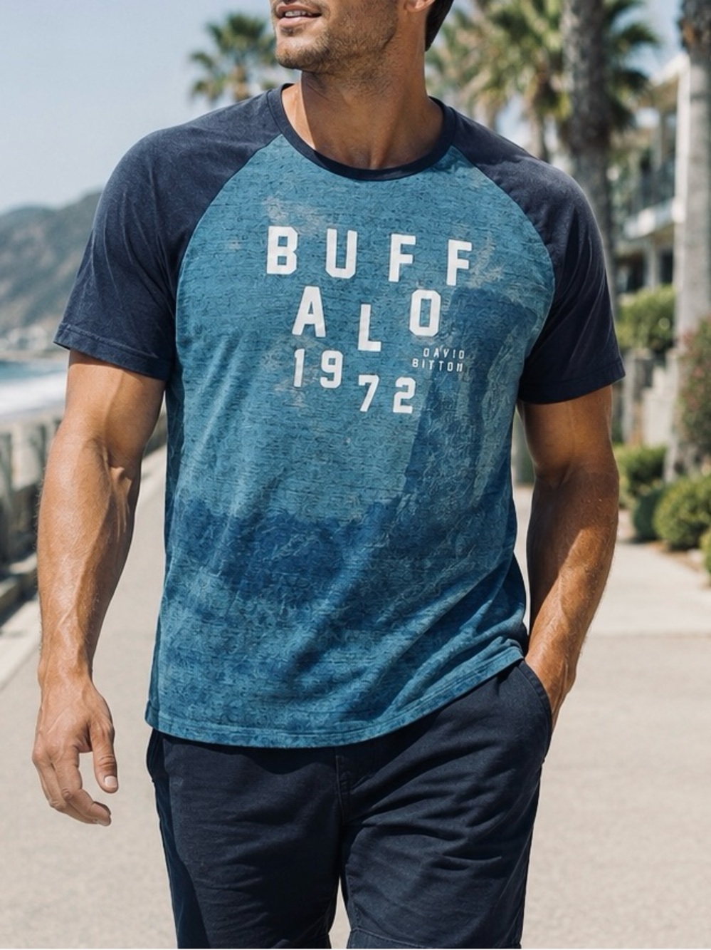 Buffalo David Bitton 1972 Graphic Raglan T-Shirt Size 3X Blue Casual Tee
